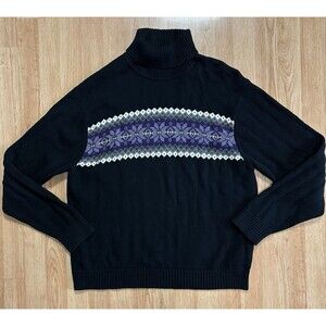 Geoffrey Beene Fair Isle Nordic Cable Knit Turtleneck Snowflake Pullover  Men XL